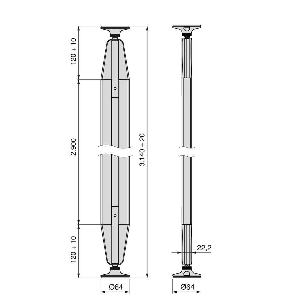 STONE GREY Lot of 2 Zero profiles (Floor - Ceiling)