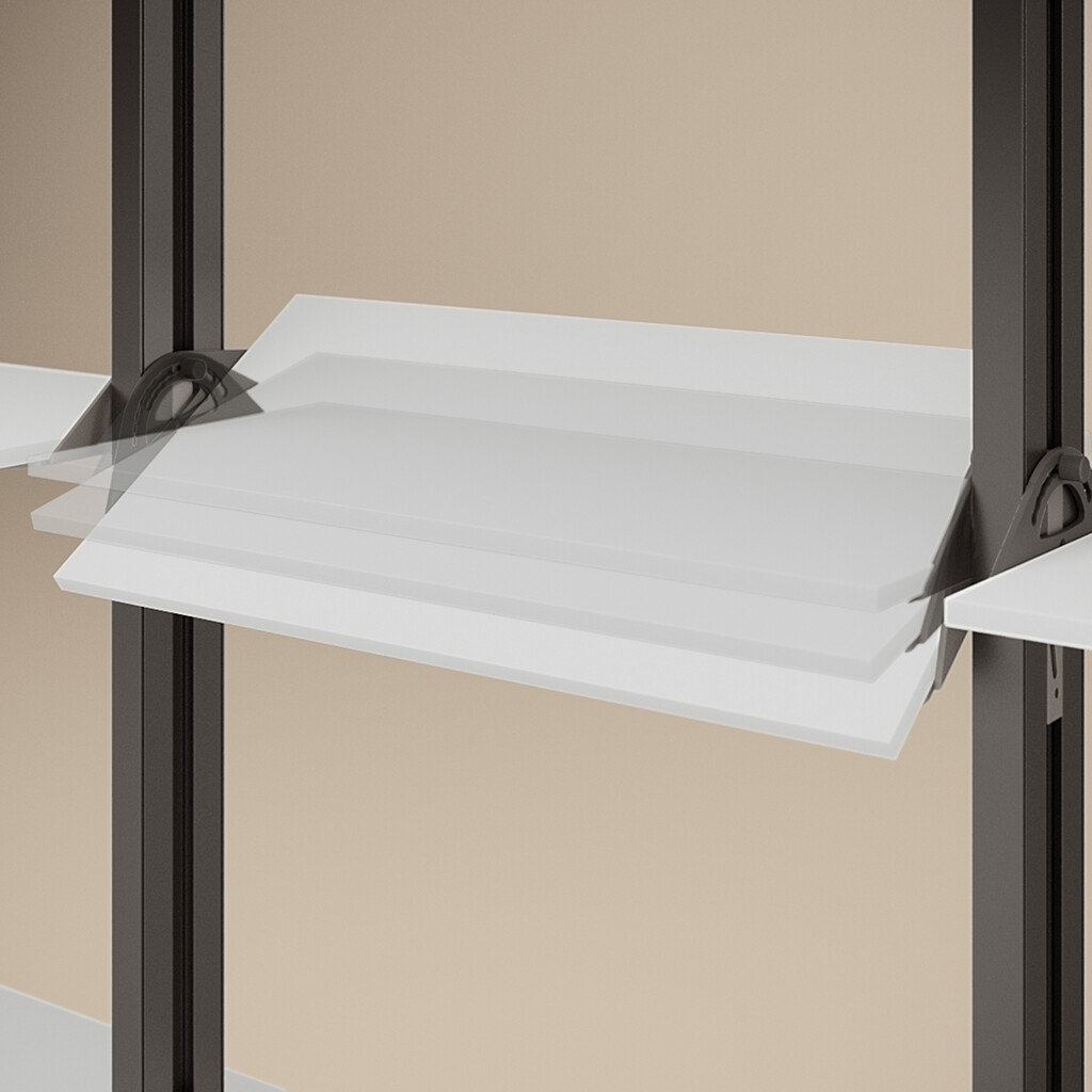 Zero support kit for wood shelves inclined