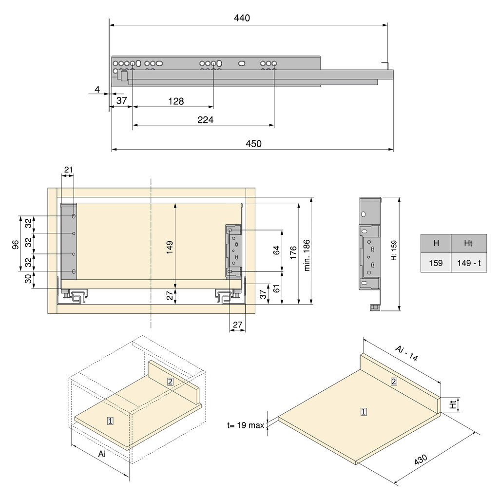 Simplex Antrhacite Drawer 25kg Height 159 mm