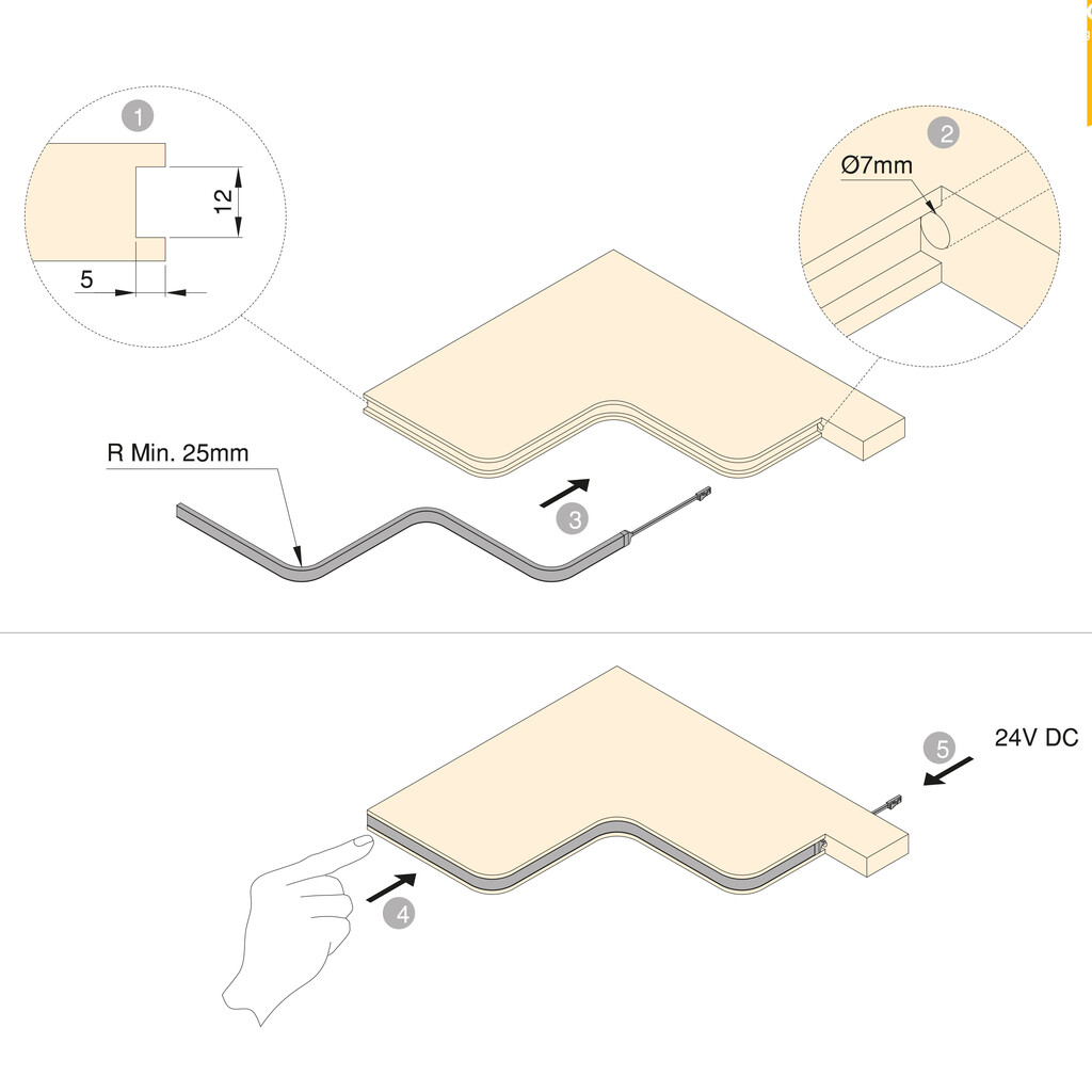 Neonlynx H LED Strip 12x5, 7.6W/m IP65 (24V) IP65