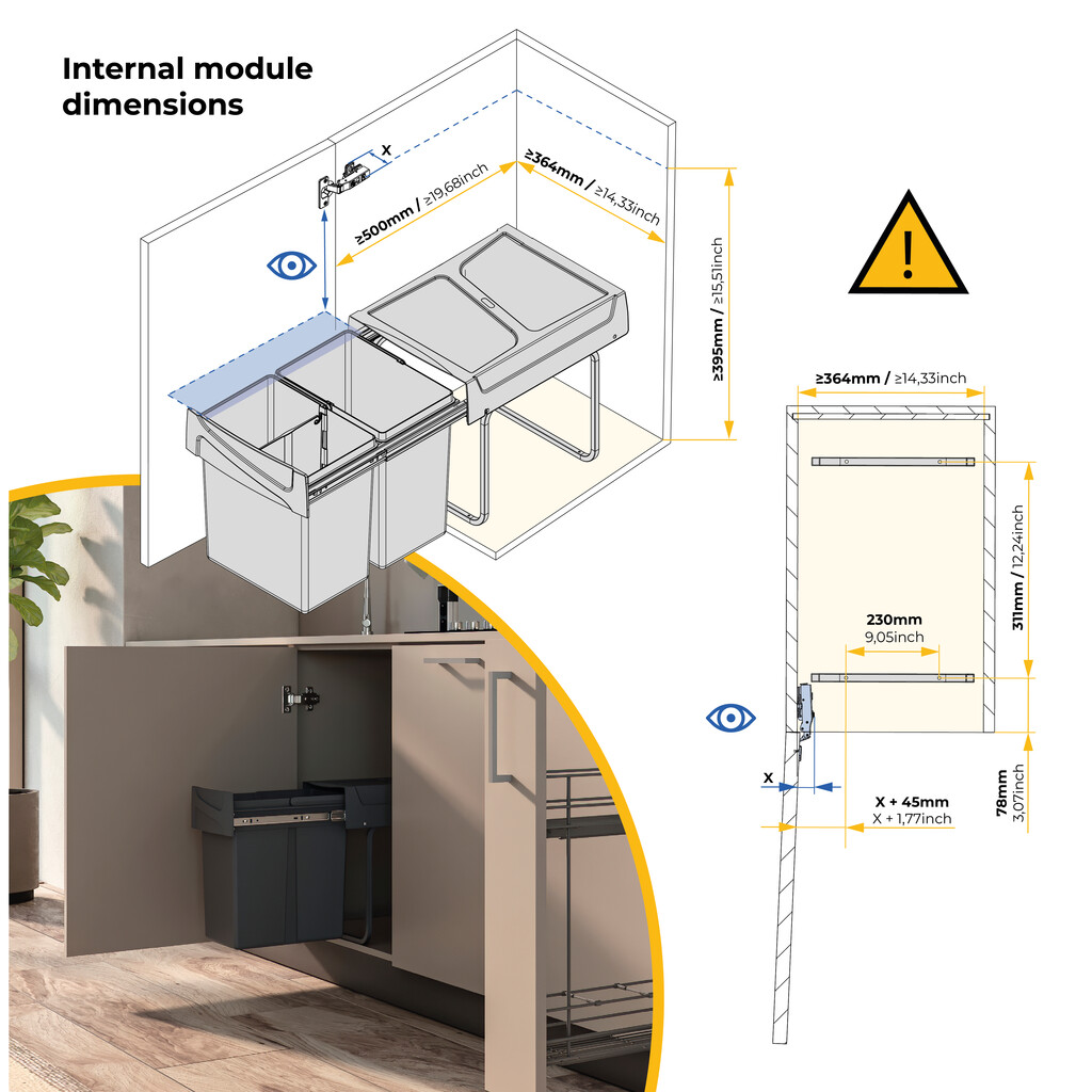 Recycling bin Manual Pull Out 2x20L