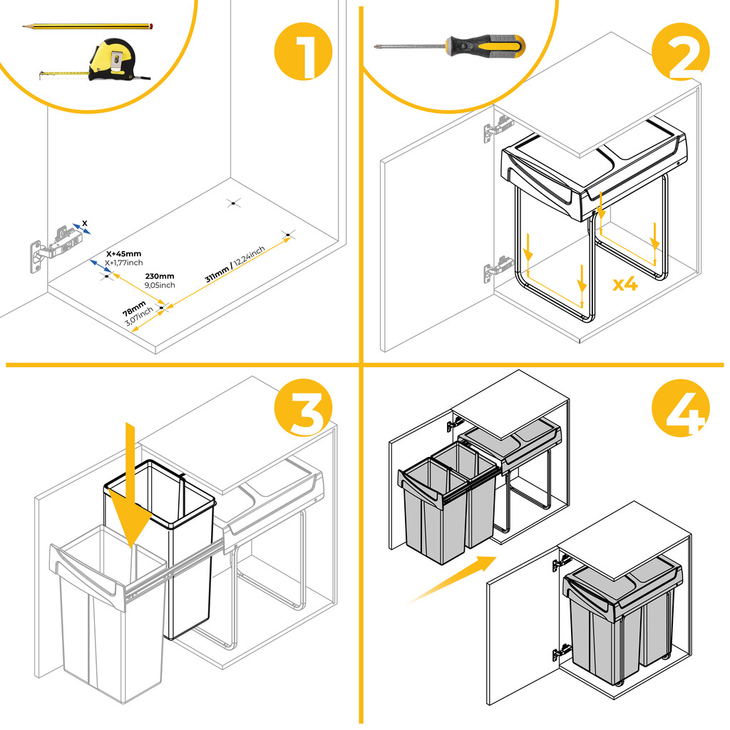 Recycling bin Manual Pull Out 2x25L