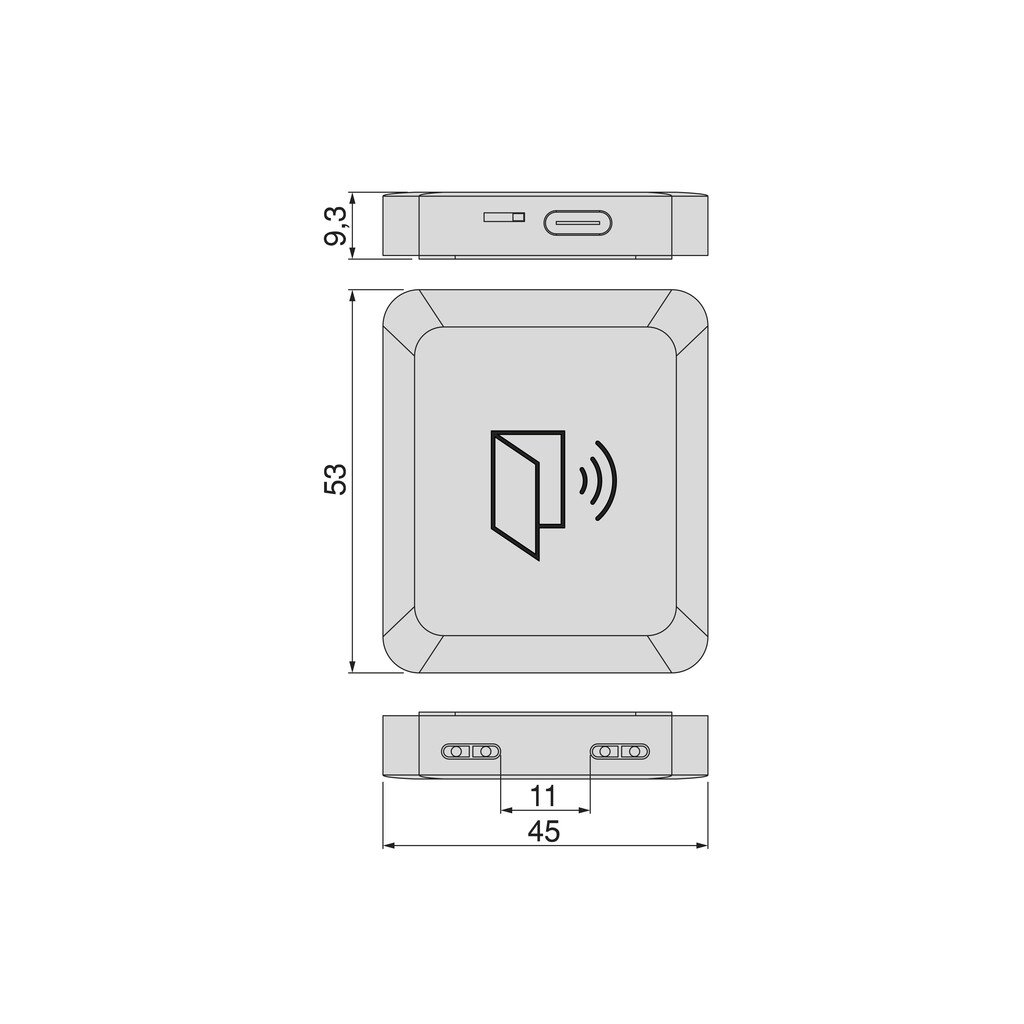 RF transmitter with LED sensor Smart door (proximity) with rechargeable battery (5V DC), Plastic, Black