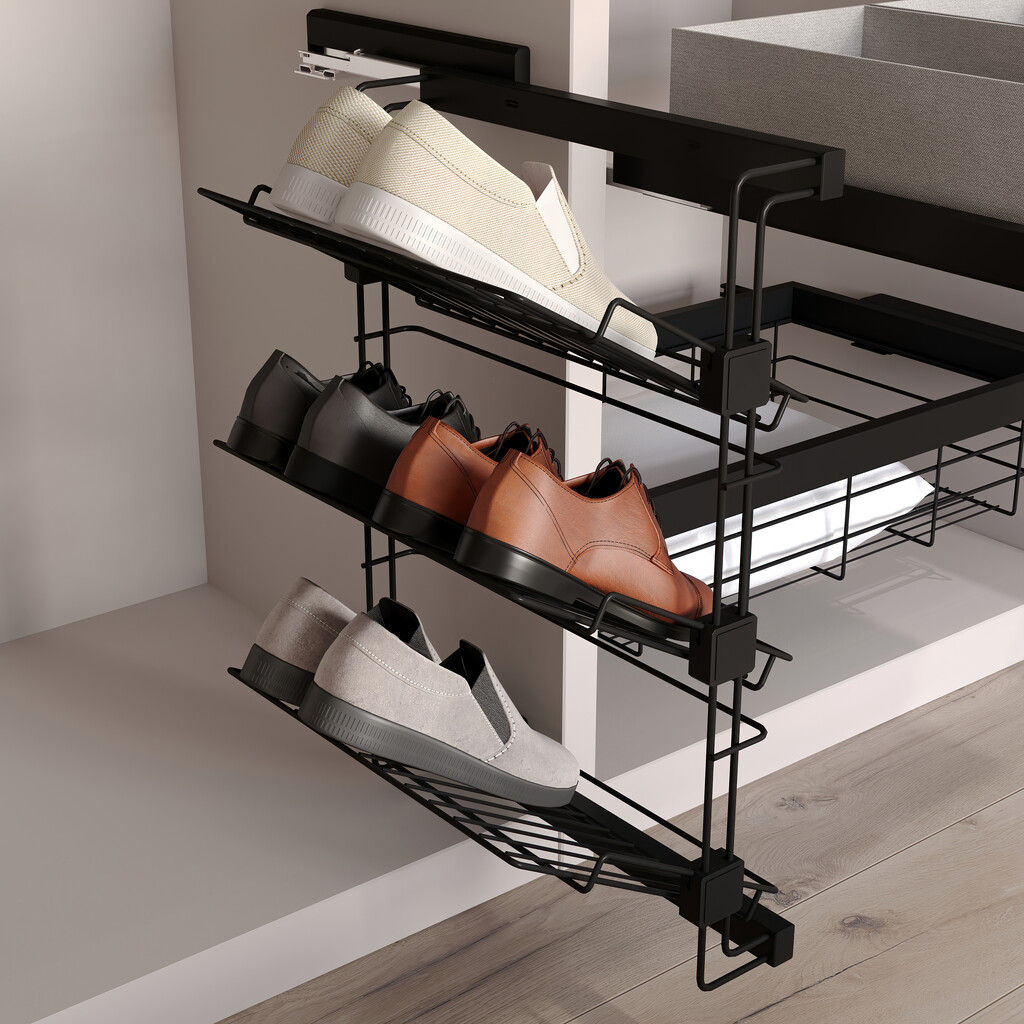 Pull out side shoe rack for closets and walk-in closets Hack (Black)
