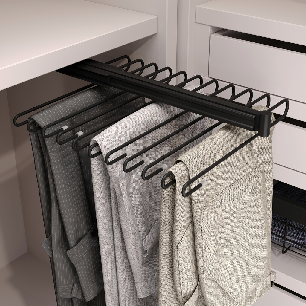 [7017814] Pull out trouser rack (Black)